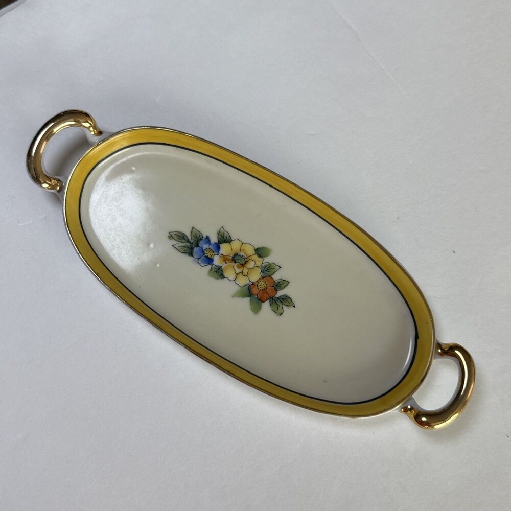 VTG Noritake Hand-Painted Lemon Wedge Dish Server or‎ Butter Dish with Handles - Picture 7 of 7